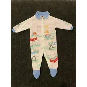 Vintage Carters Sleeper Outfit Little boy Blue 3-6m Collar Footie